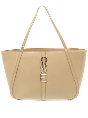 NWT Cavalli Class Sandra Shopper Tote Bag Almond Buff with Gold Hardware
